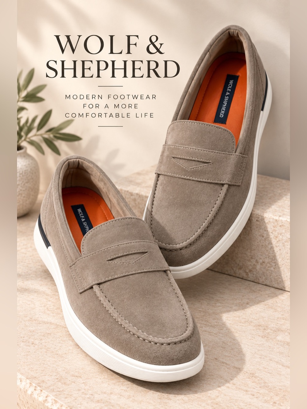Wolf & Shepherd Men’s Taupe Suede Penny Loafers Size 13M
